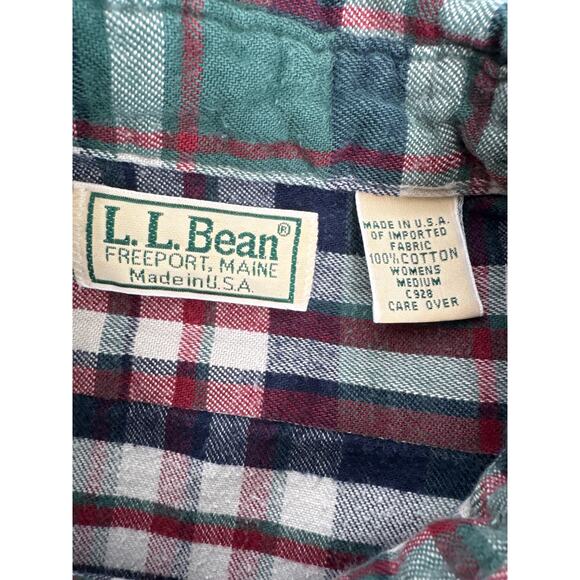 Vintage L.L. Bean USA green red Plaid Flannel Shirt Women’s Medium 80s/90s - Picture 12 of 13